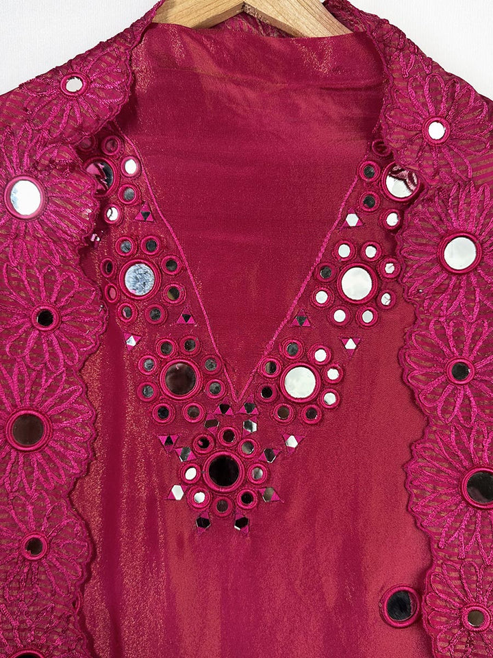 Crimson Glow Mirror &amp; Cutwork Unstitched Set