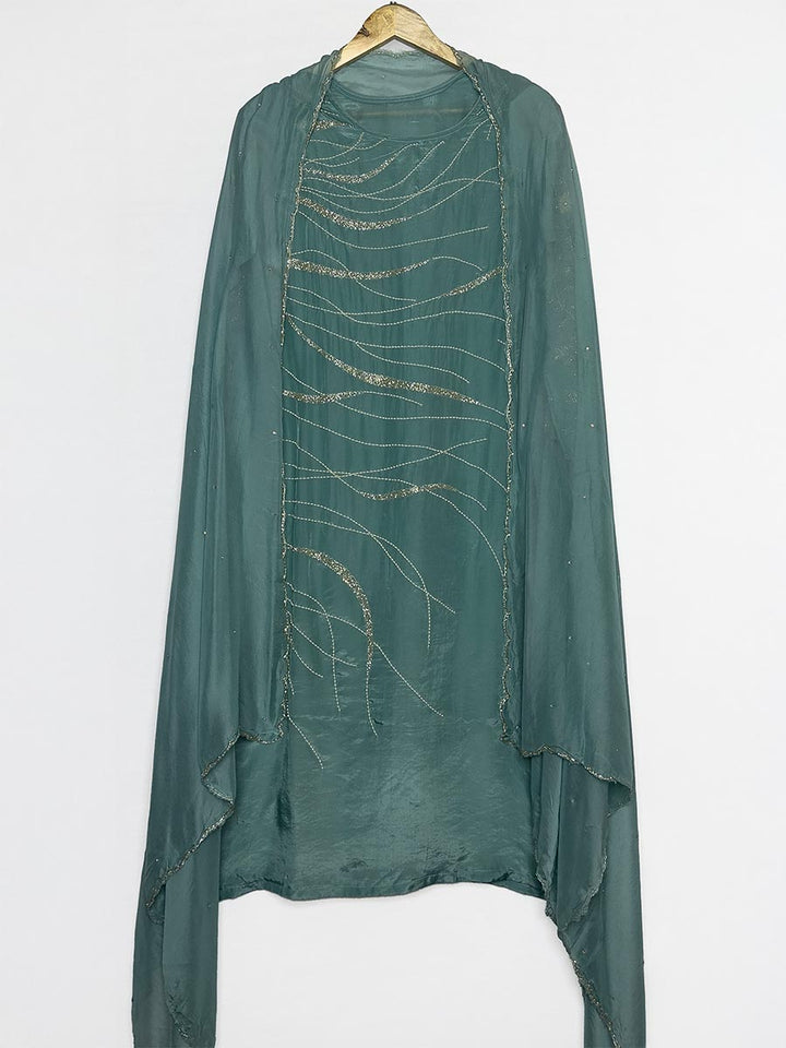 Teal Mirage Cutdana &amp; shimmer Semi-Stitched Set