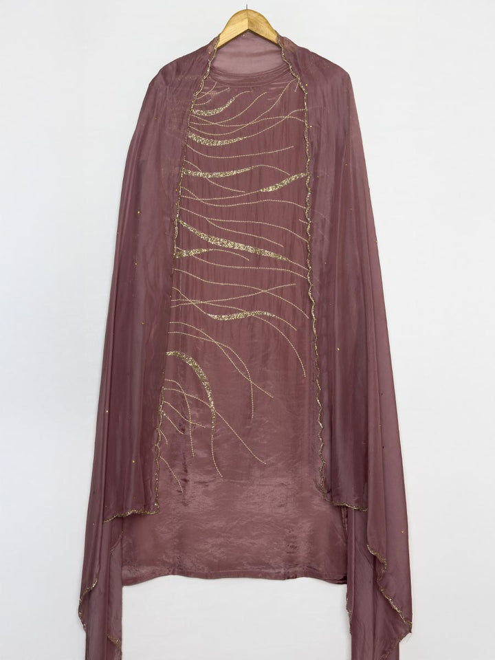 Mauve Dusk Cutdana &amp; shimmer Semi-Stitched Set
