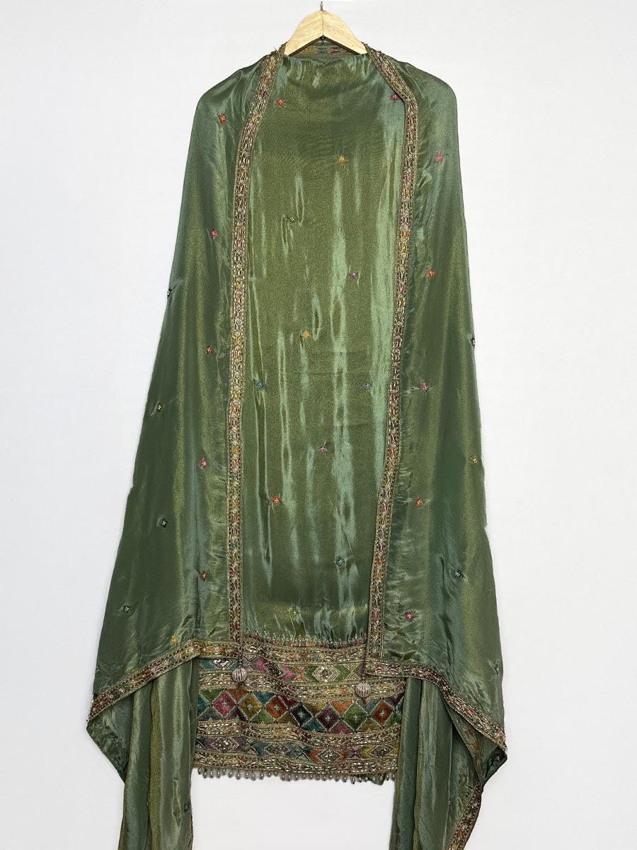 Green Aura - Unstitched Handwork Tissue Shimmer Ensemble