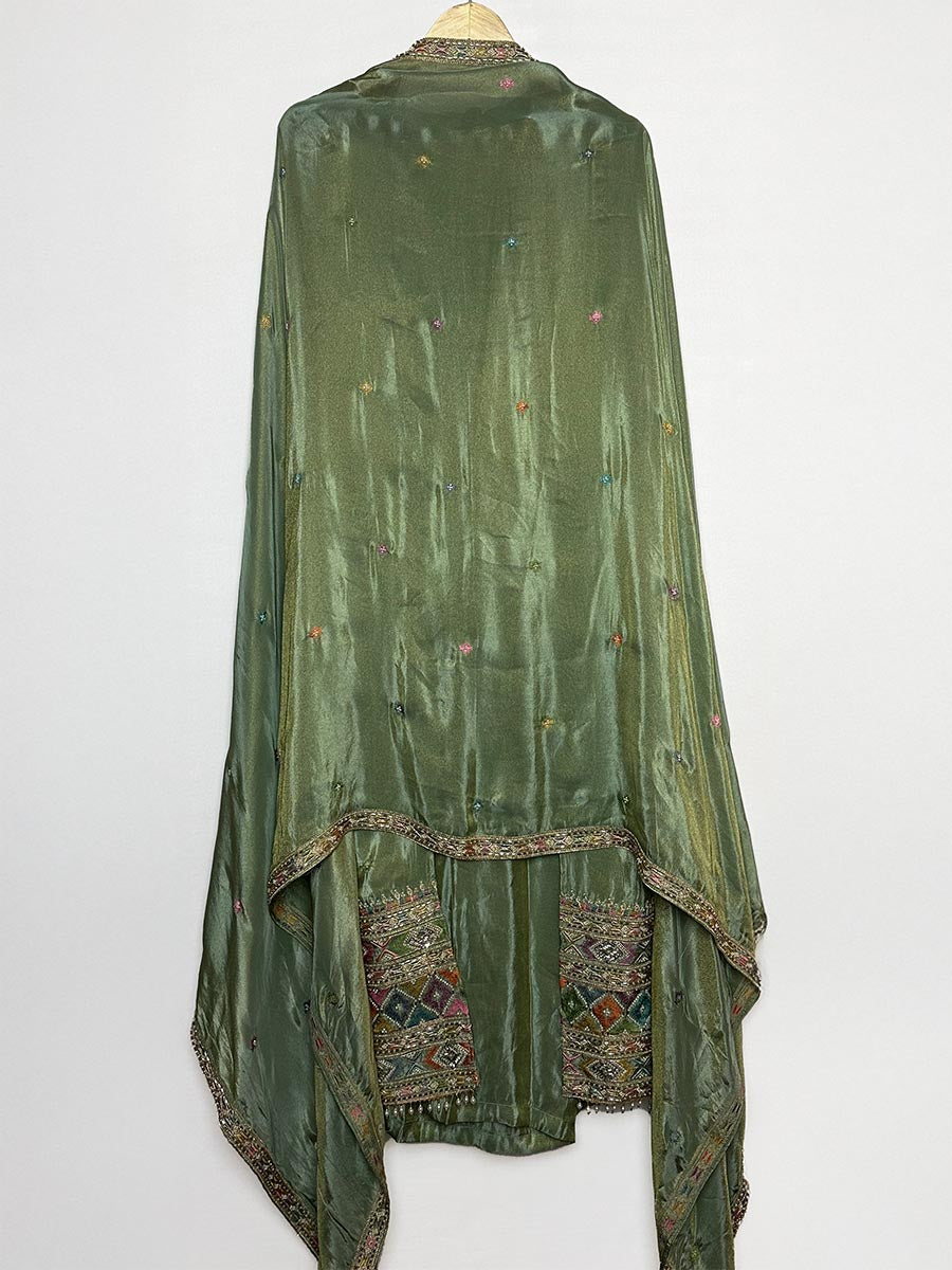 Green Aura - Unstitched Handwork Tissue Shimmer Ensemble