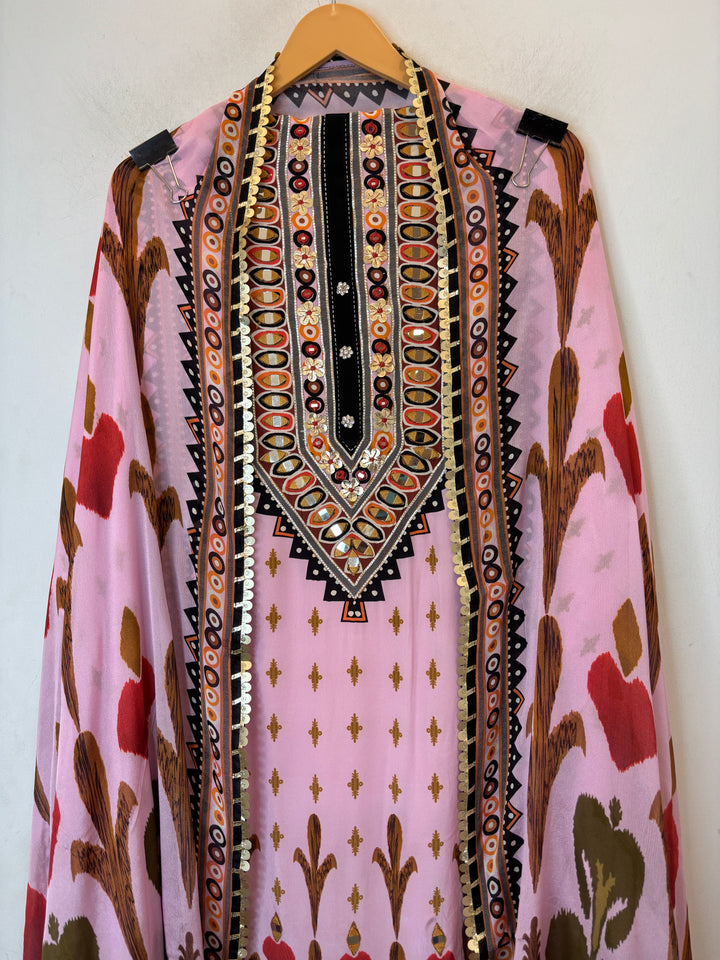 Ikkara – Pink Crepe Ikkat Mirror Suit