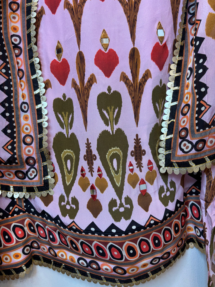 Ikkara – Pink Crepe Ikkat Mirror Suit