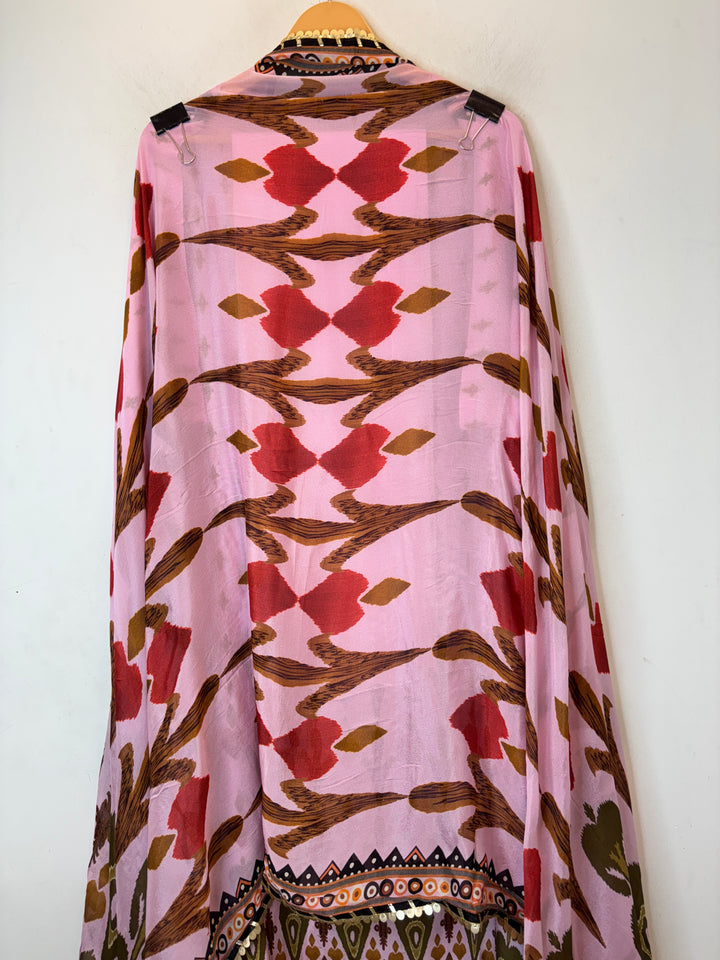 Ikkara – Pink Crepe Ikkat Mirror Suit