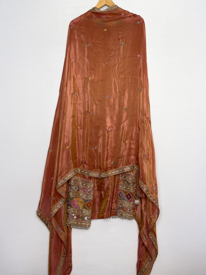 Rust Aura – Unstitched Handwork Tissue Shimmer Ensemble