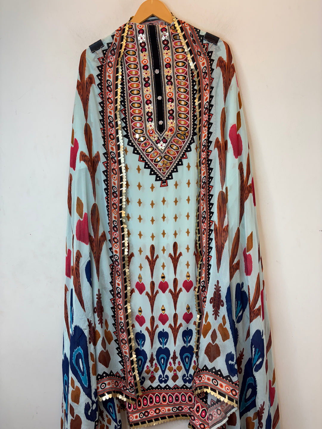 Ikkara – Blue Crepe Ikkat Mirror Suit