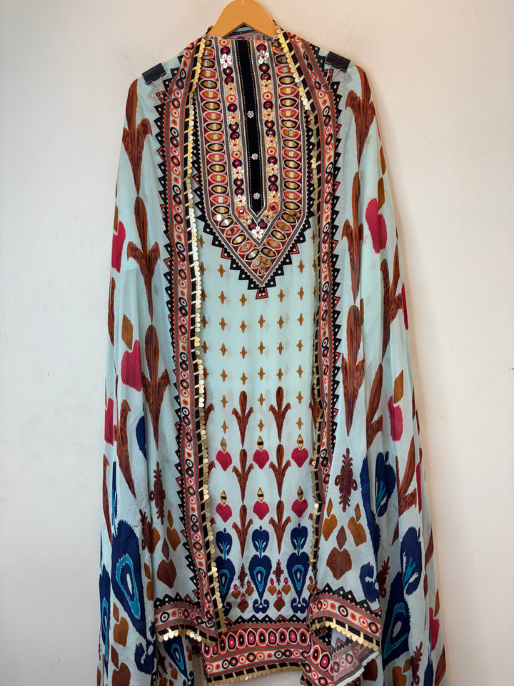 Ikkara – Blue Crepe Ikkat Mirror Suit
