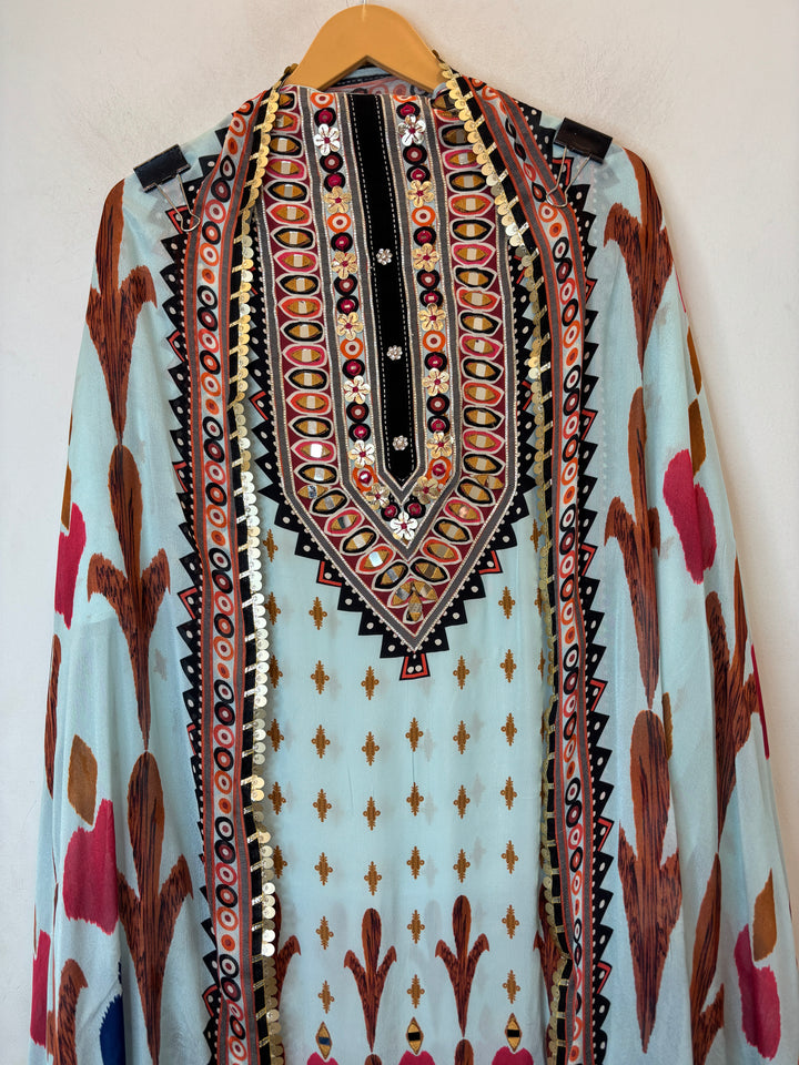 Ikkara – Blue Crepe Ikkat Mirror Suit