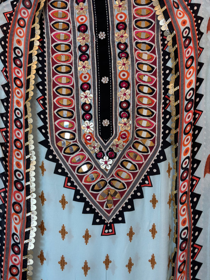 Ikkara – Blue Crepe Ikkat Mirror Suit