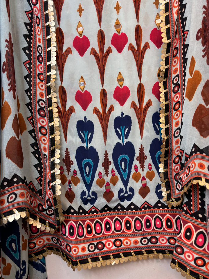 Ikkara – Blue Crepe Ikkat Mirror Suit