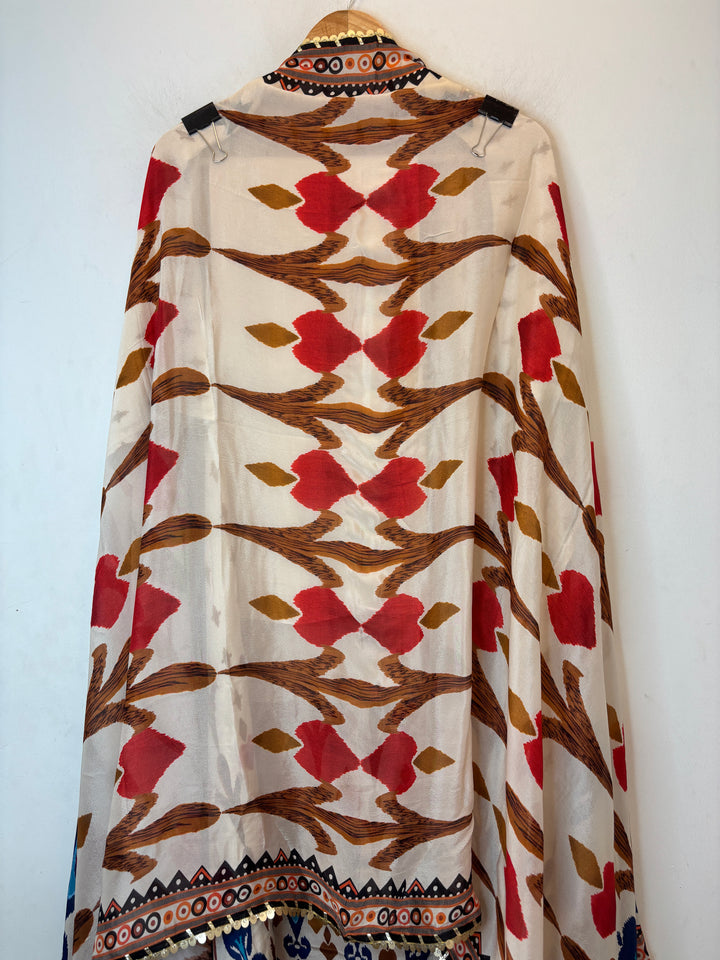 Ikkara – Beige Crepe Ikkat Mirror Suit