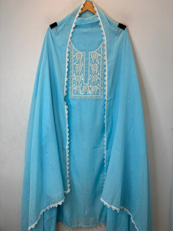 Pearliva – Blue Pure Mul Cotton Beaded Suit