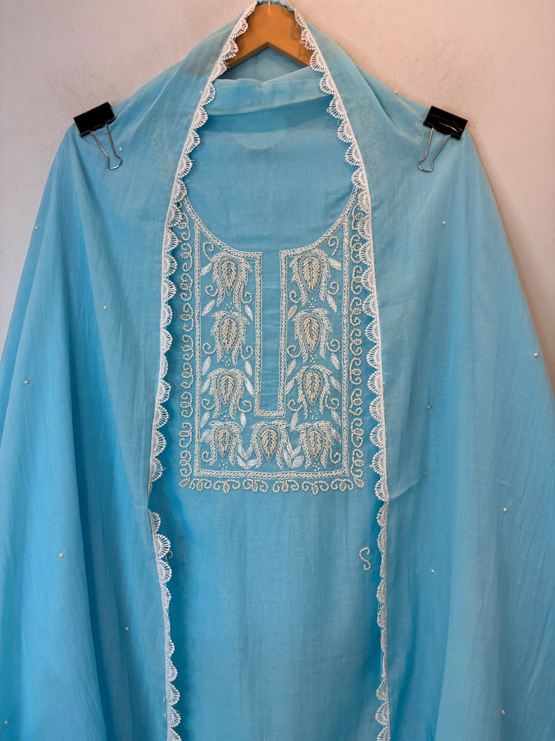 Pearliva – Blue Pure Mul Cotton Beaded Suit