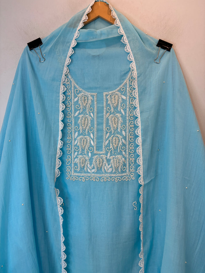 Pearliva – Blue Pure Mul Cotton Beaded Suit