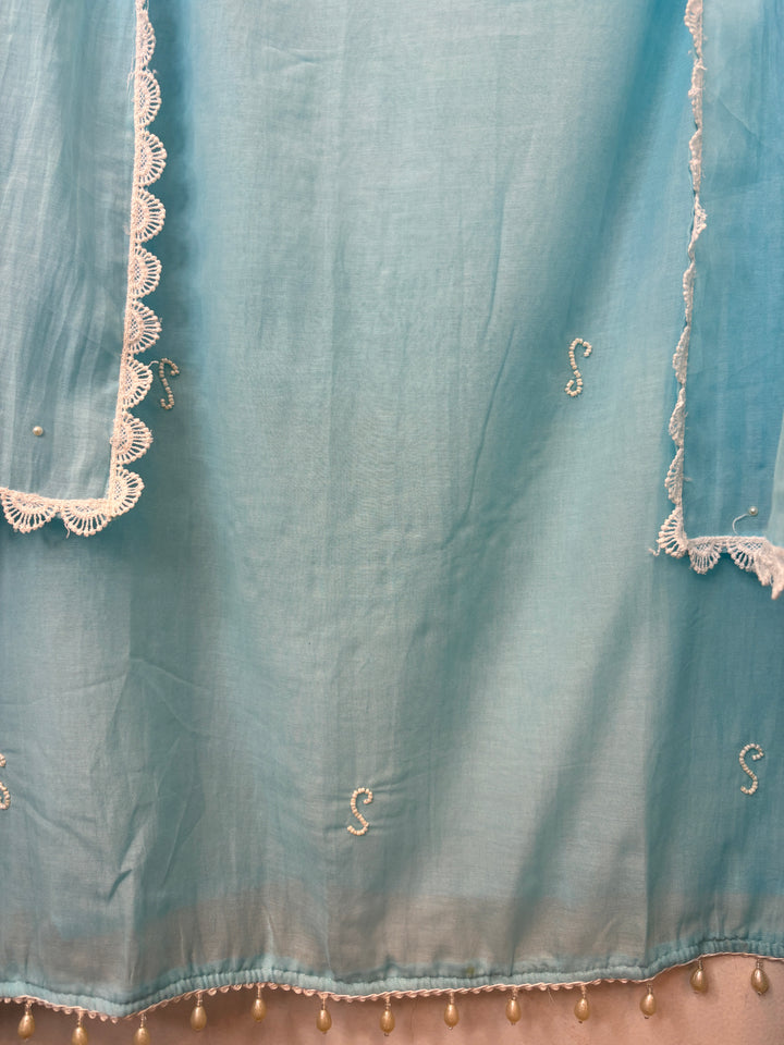 Pearliva – Blue Pure Mul Cotton Beaded Suit