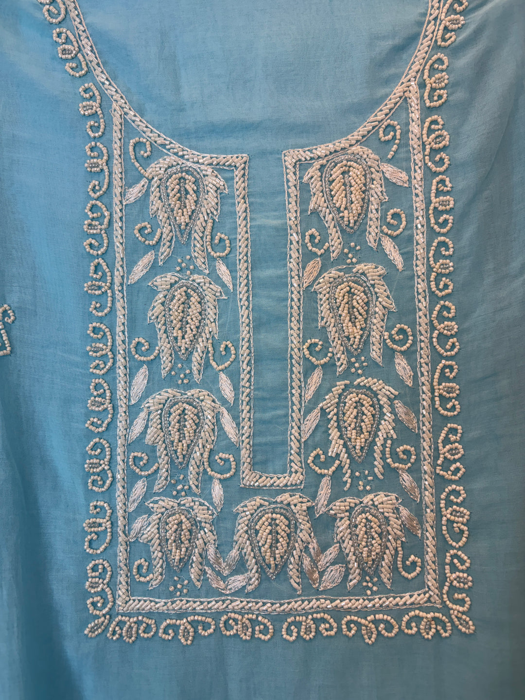 Pearliva – Blue Pure Mul Cotton Beaded Suit