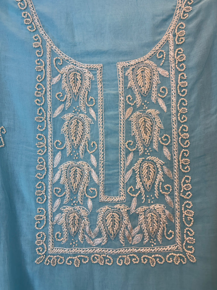 Pearliva – Blue Pure Mul Cotton Beaded Suit