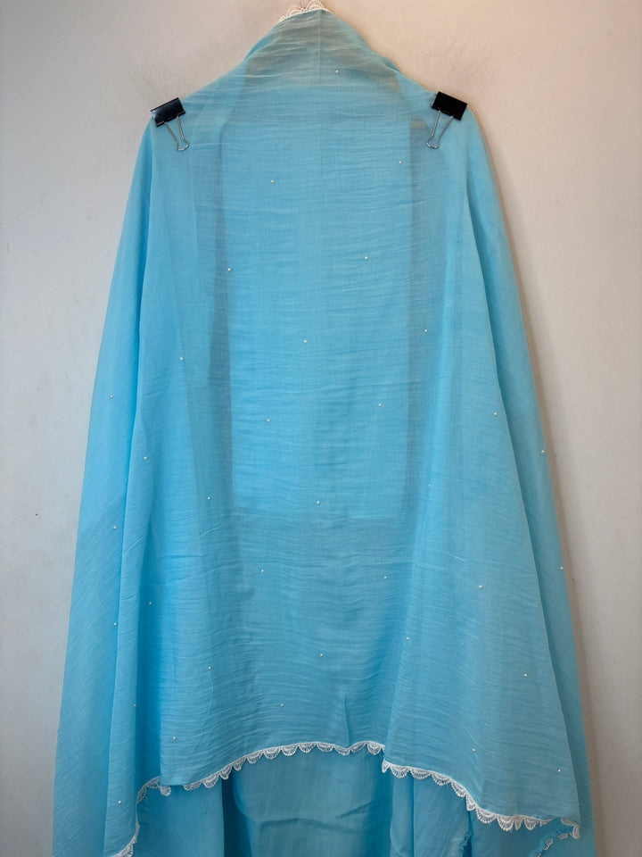 Pearliva – Blue Pure Mul Cotton Beaded Suit