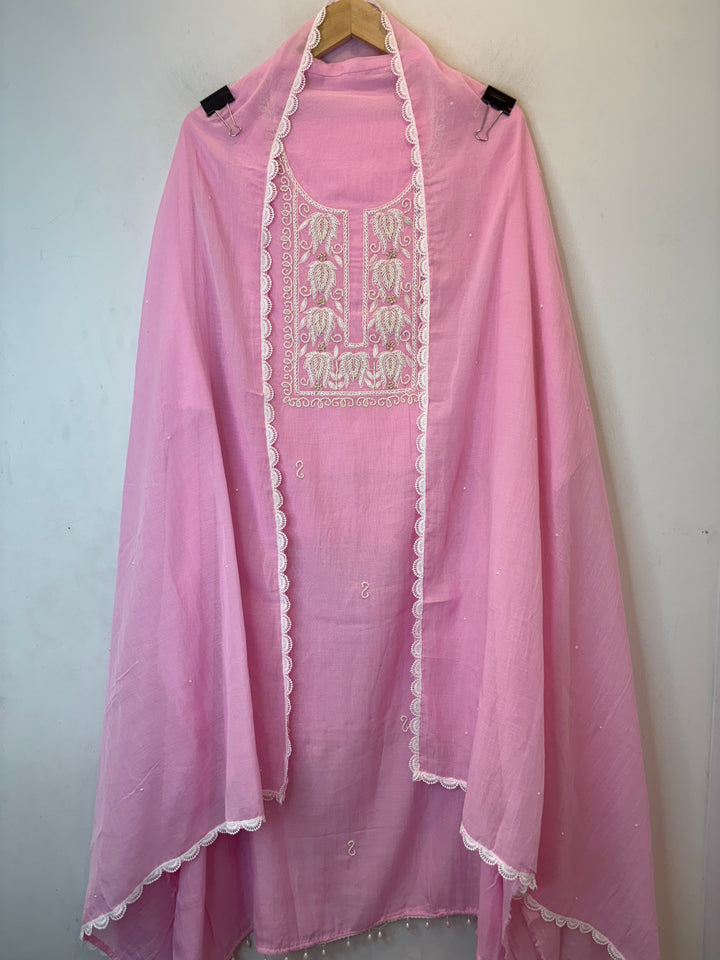 Pearliva – Pink Pure Mul Cotton Beaded Suit