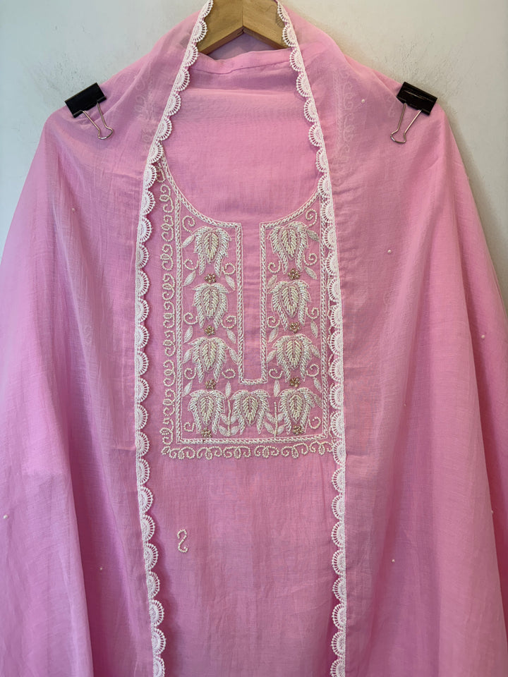Pearliva – Pink Pure Mul Cotton Beaded Suit