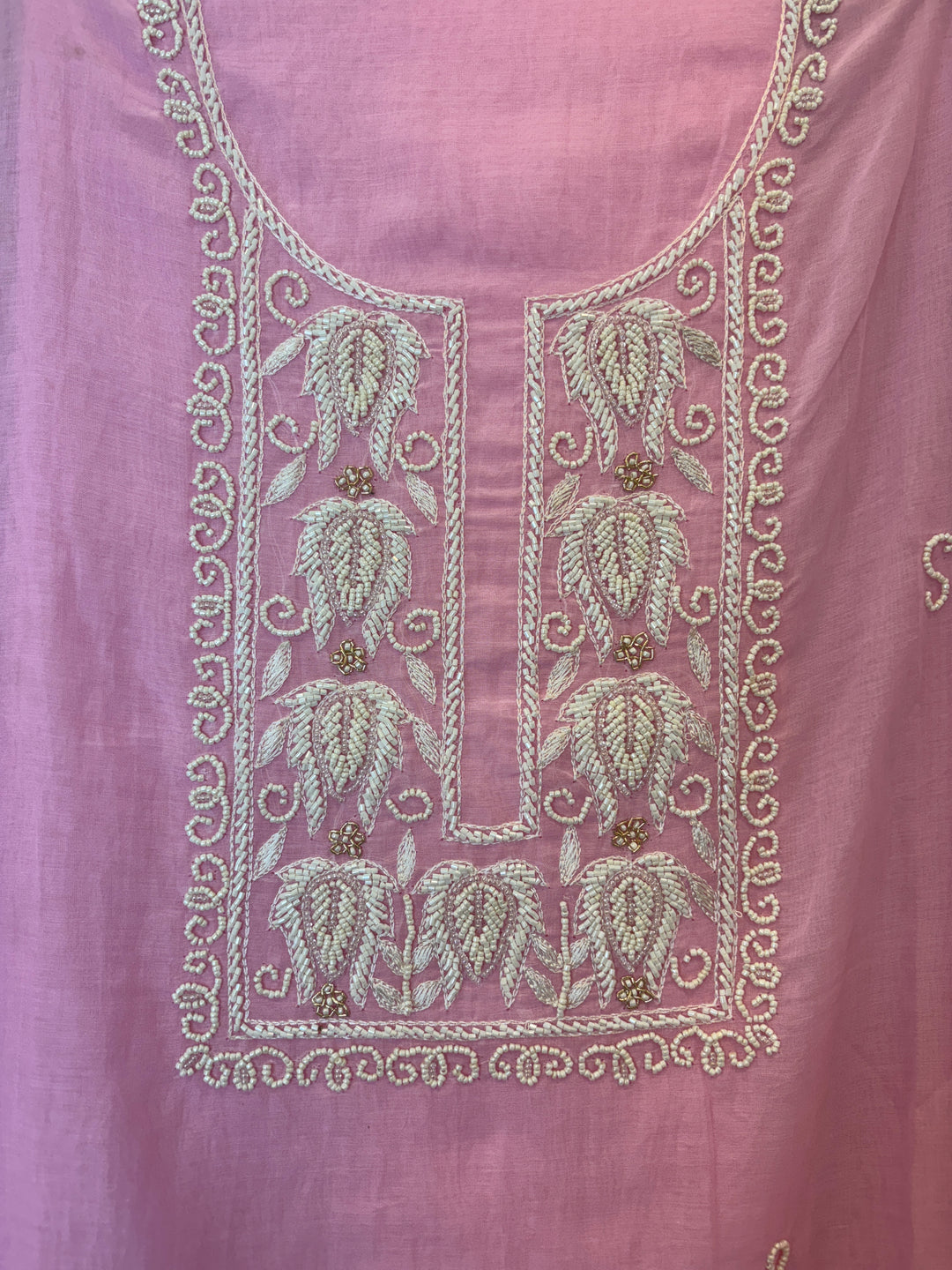 Pearliva – Pink Pure Mul Cotton Beaded Suit