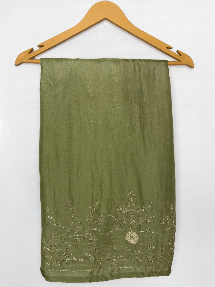 Olive Whisper Cutdana &amp; shimmer Semi-Stitched Set