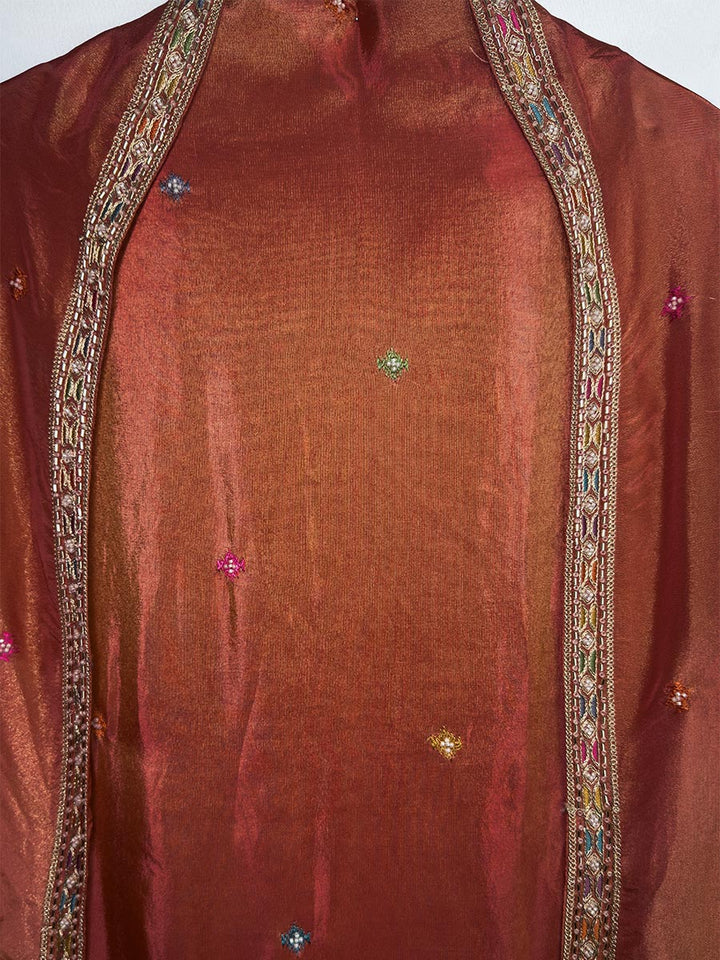 Rust Aura – Unstitched Handwork Tissue Shimmer Ensemble