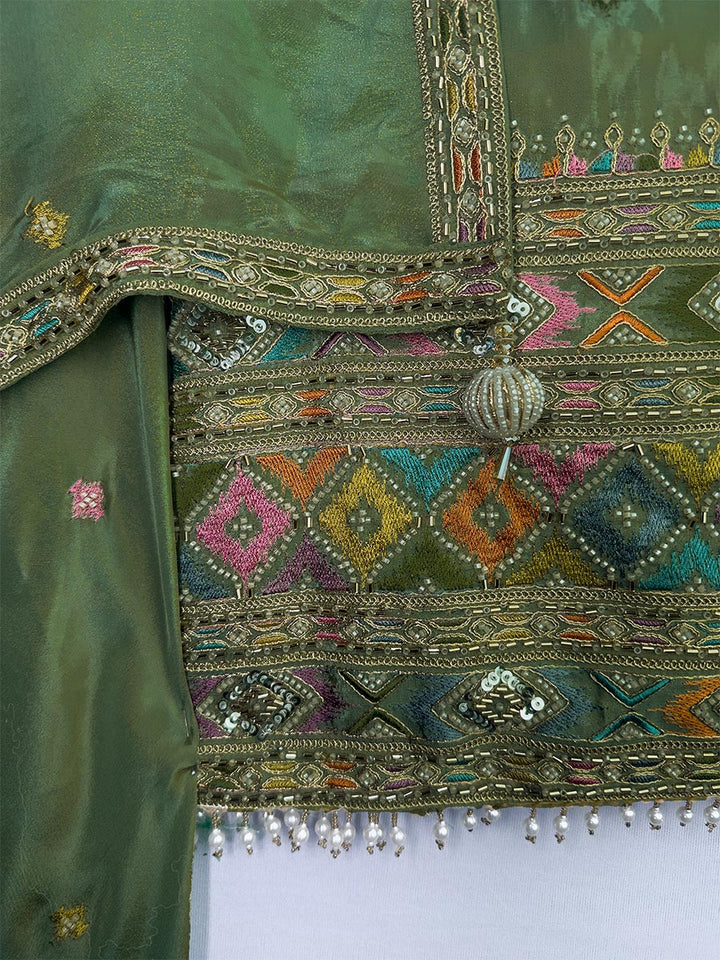 Green Aura - Unstitched Handwork Tissue Shimmer Ensemble