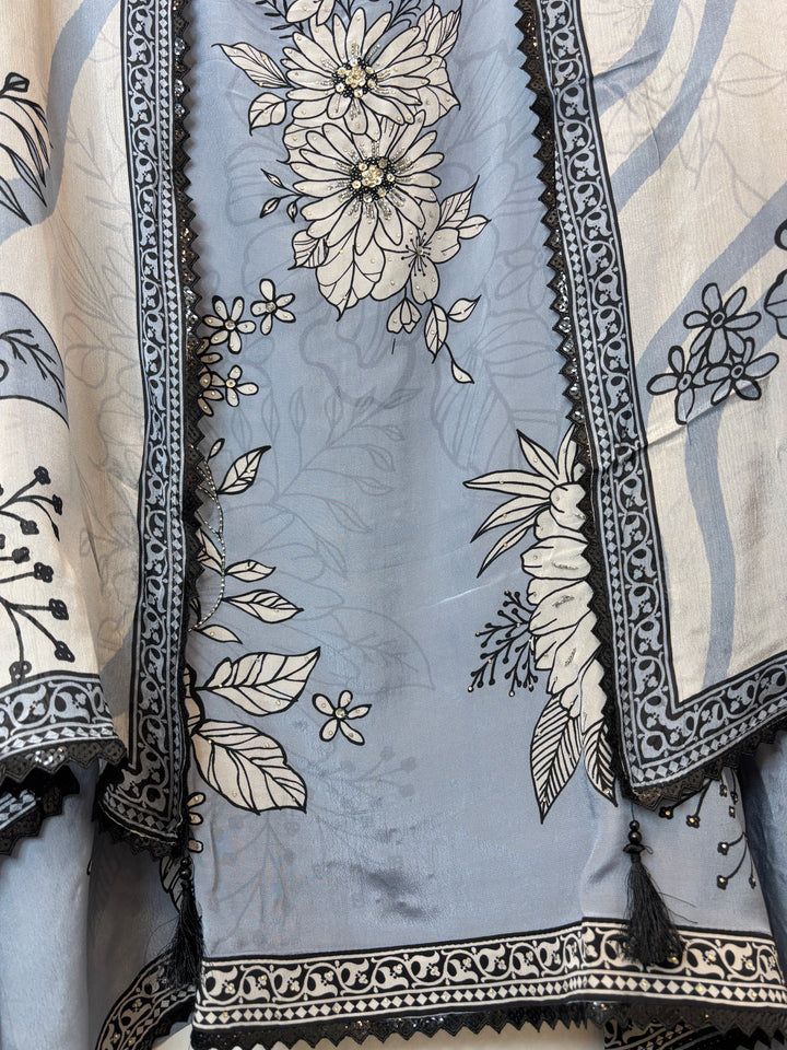 Zaylina – Grey Crepe Floral Handwork Suit
