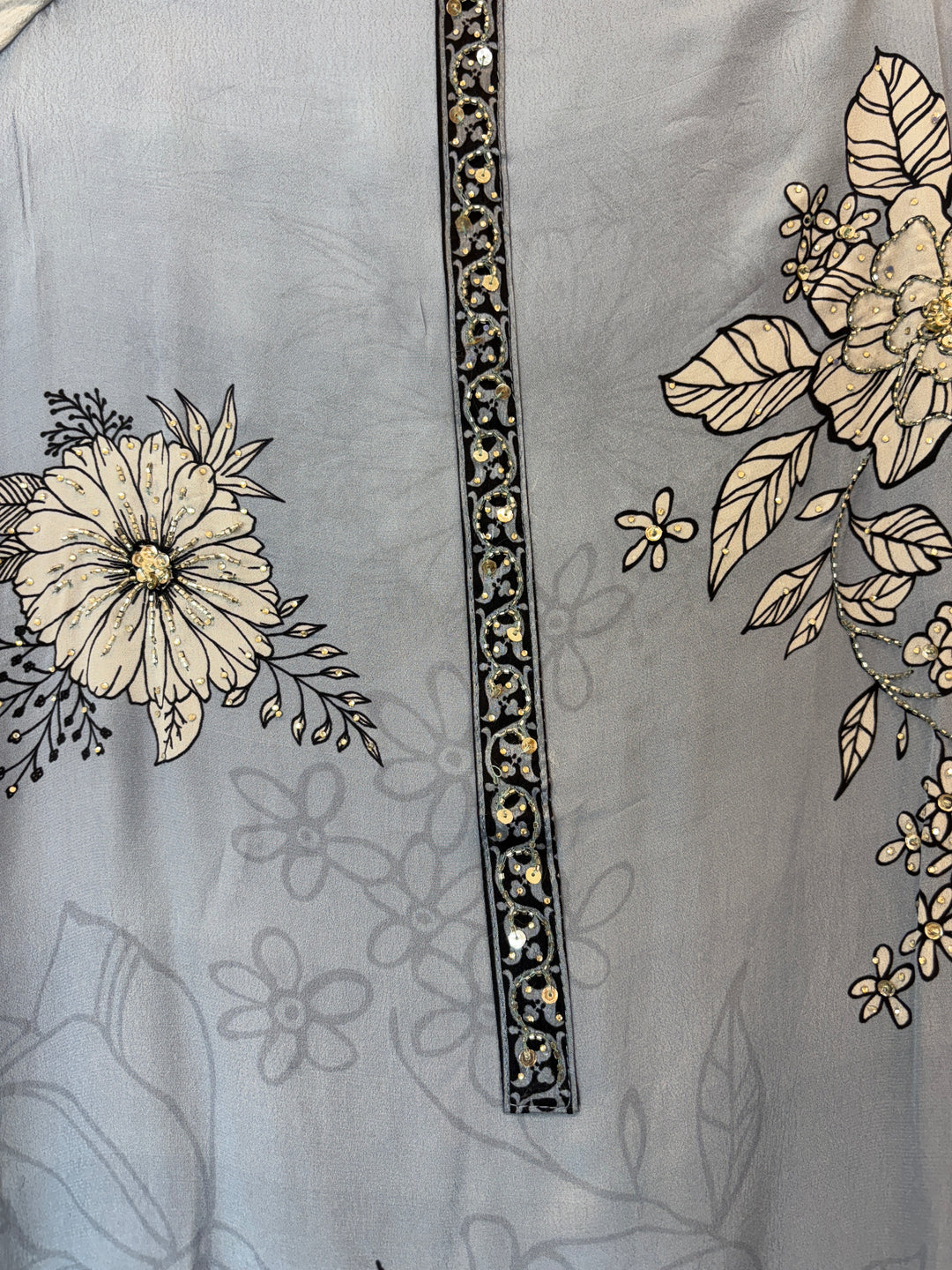 Zaylina – Grey Crepe Floral Handwork Suit