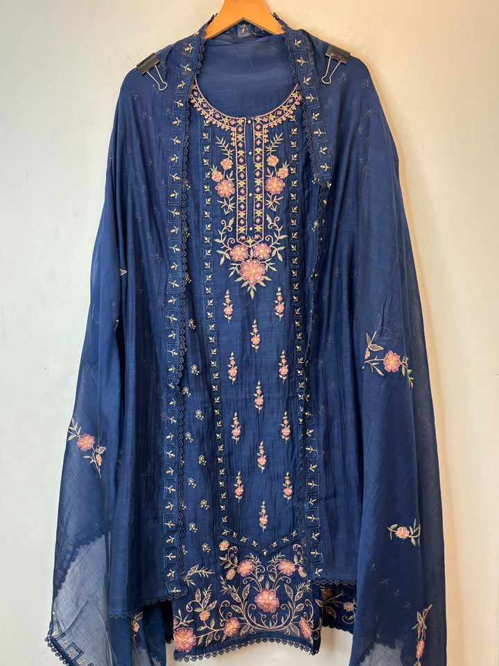 Zarvisha – Blue Mul Cotton Zari Floral Suit