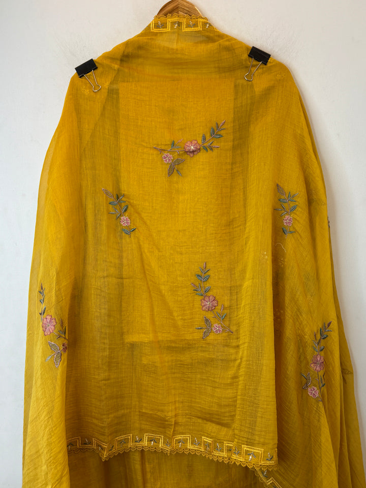 Zarvisha – Yellow Mul Cotton Zari Floral Suit