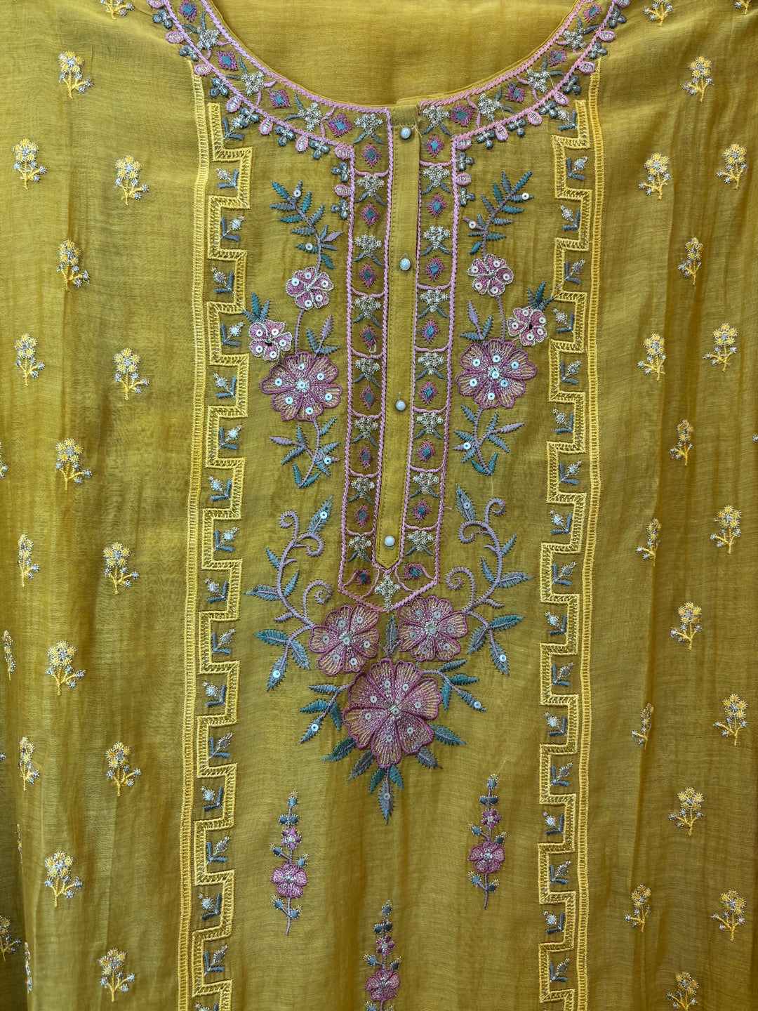Zarvisha – Yellow Mul Cotton Zari Floral Suit
