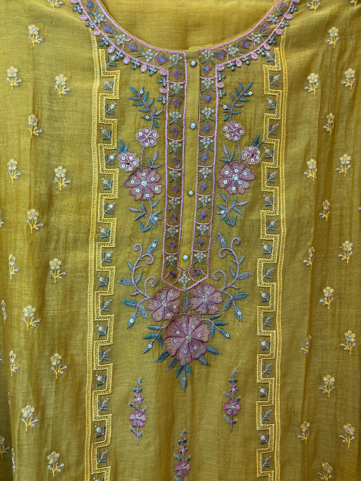 Zarvisha – Yellow Mul Cotton Zari Floral Suit