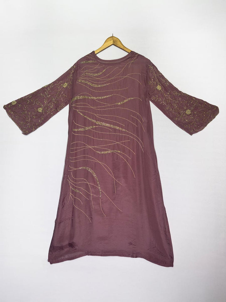 Mauve Dusk Cutdana &amp; shimmer Semi-Stitched Set