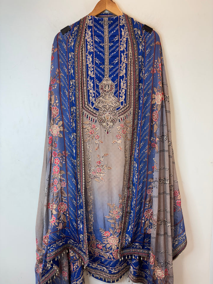 Zariya – Blue Crepe Zari Tassel Suit