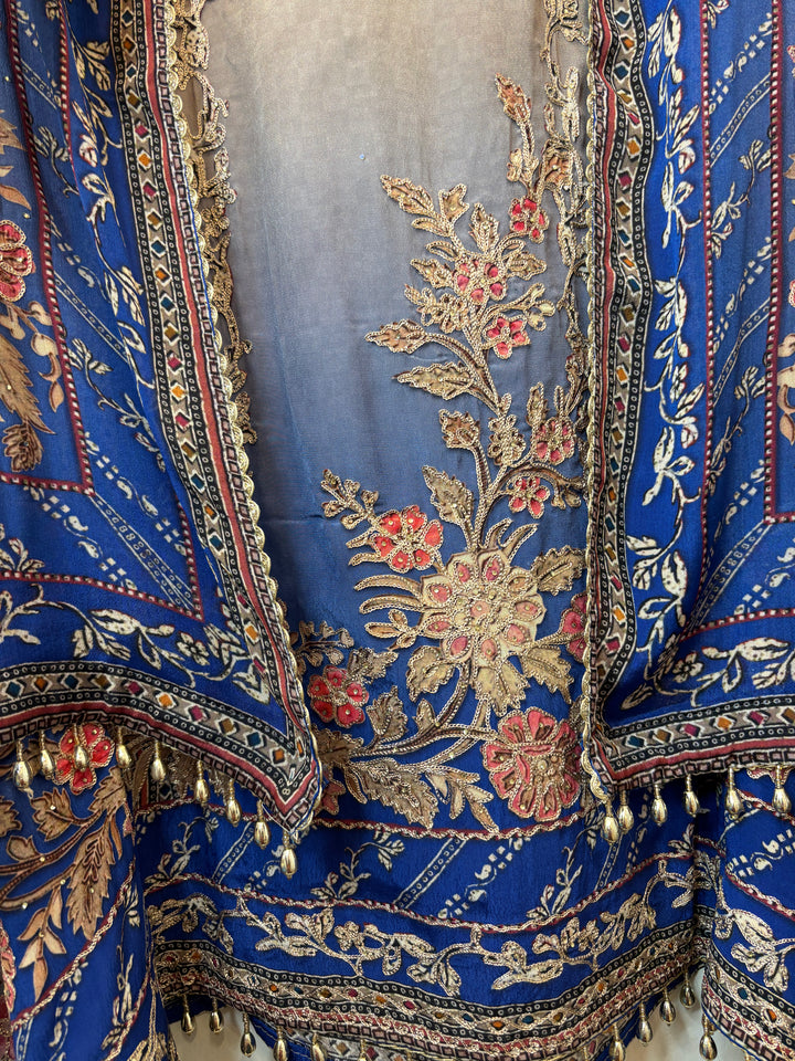 Zariya – Blue Crepe Zari Tassel Suit