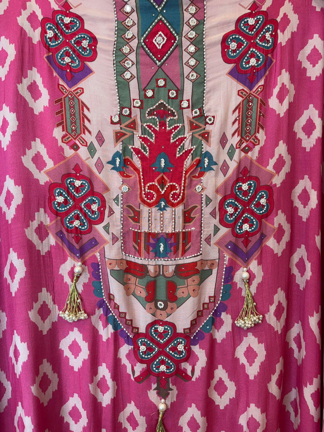 Ikkara – Pink Muslin Ikkat Pearl Suit