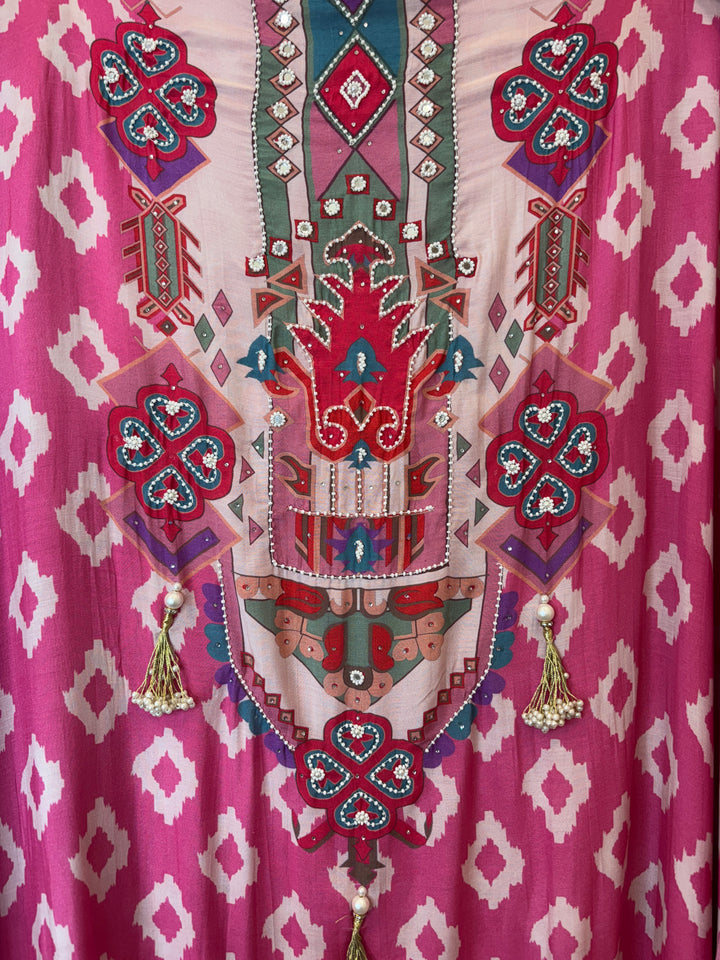 Ikkara – Pink Muslin Ikkat Pearl Suit