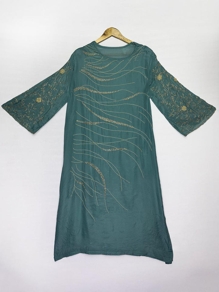 Teal Mirage Cutdana &amp; shimmer Semi-Stitched Set