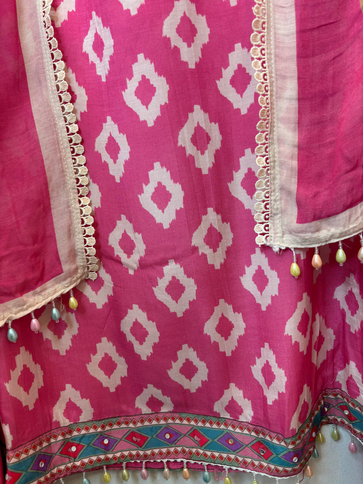 Ikkara – Pink Muslin Ikkat Pearl Suit