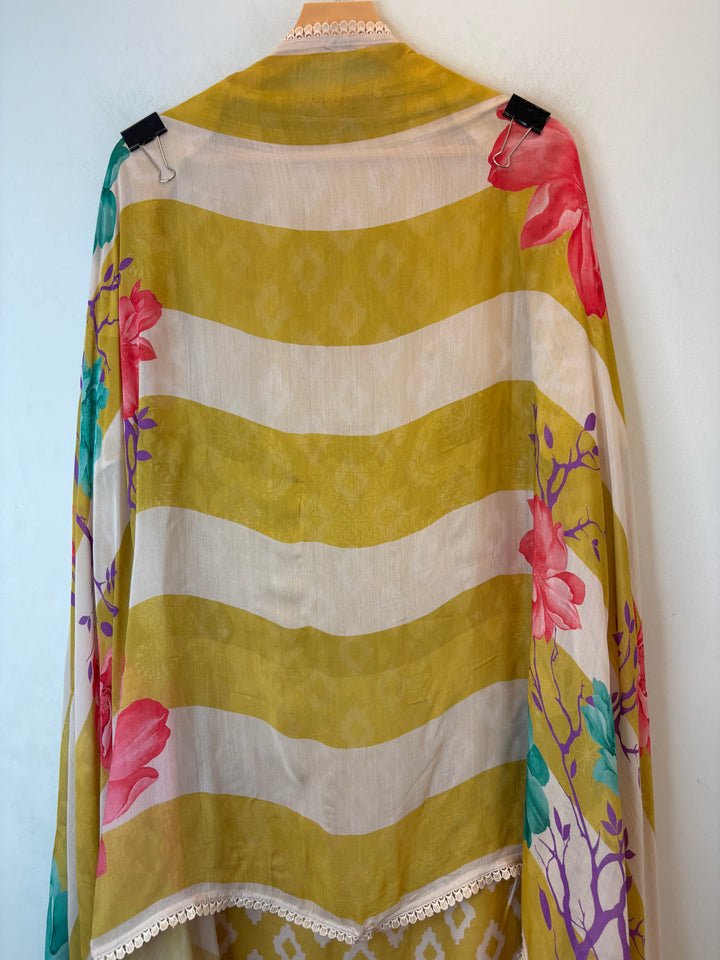 Ikkara – Yellow Muslin Ikkat Pearl Suit