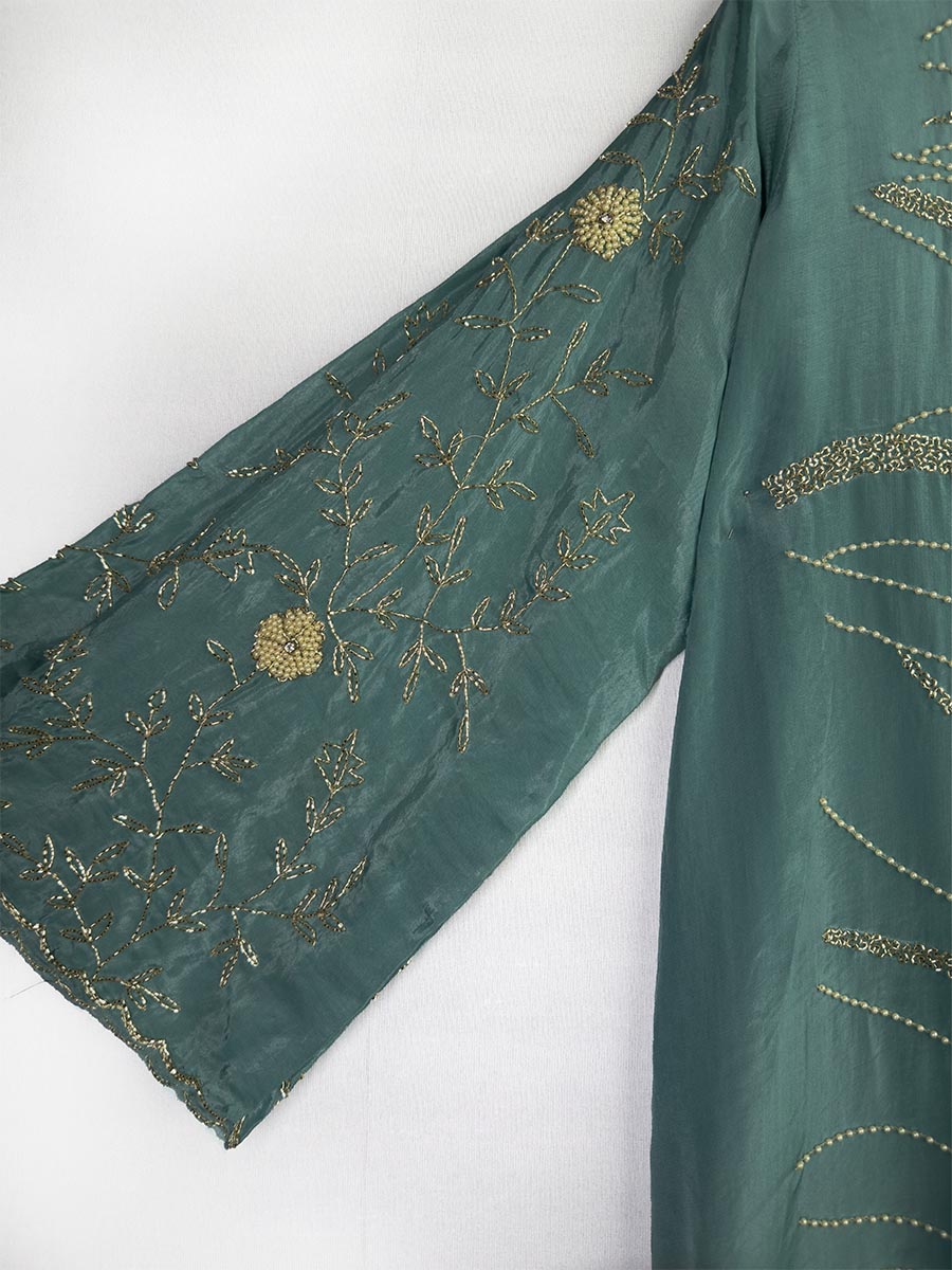 Teal Mirage Cutdana &amp; shimmer Semi-Stitched Set