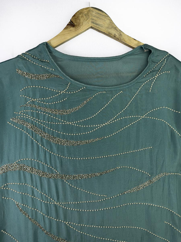 Teal Mirage Cutdana &amp; shimmer Semi-Stitched Set