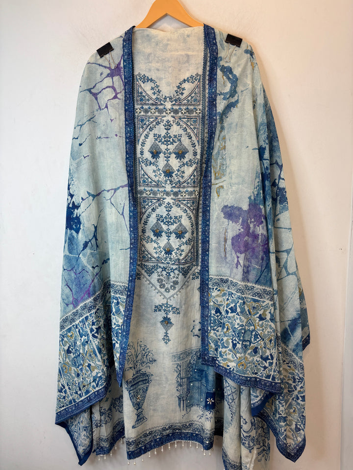 Pearlina – Blue Mul Cotton Printed Highlight Suit