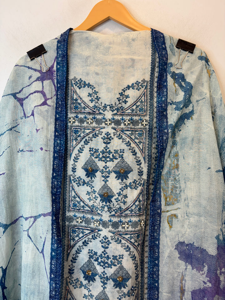 Pearlina – Blue Mul Cotton Printed Highlight Suit