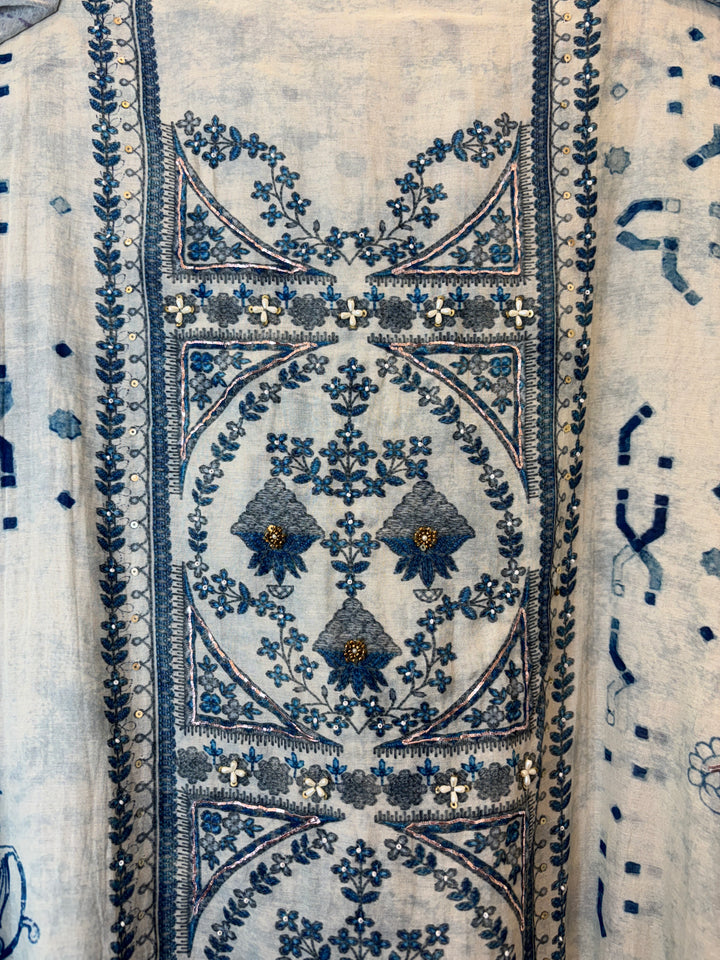 Pearlina – Blue Mul Cotton Printed Highlight Suit