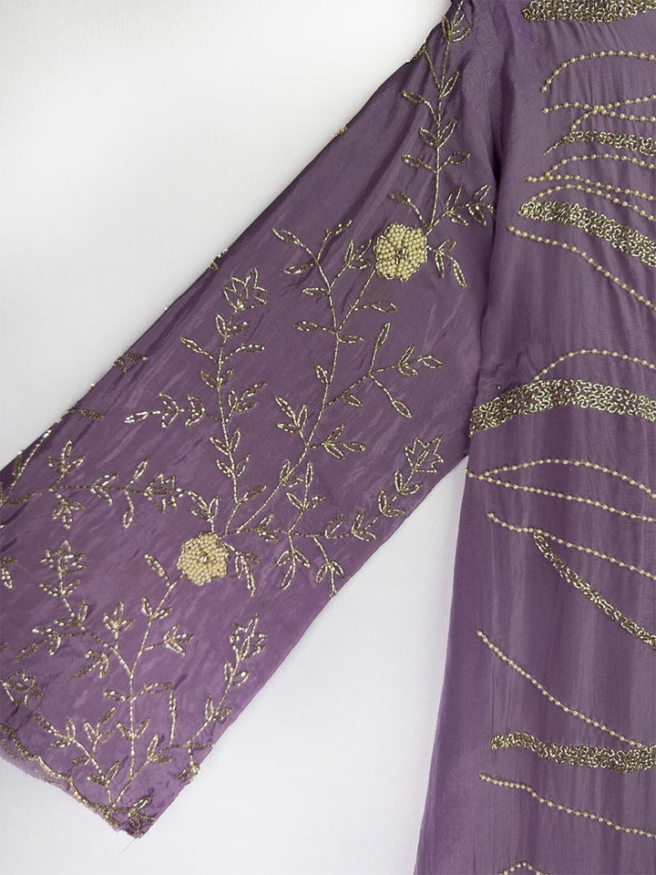 Lilac Breeze Cutdana &amp; Pearl Semi-Stitched Set