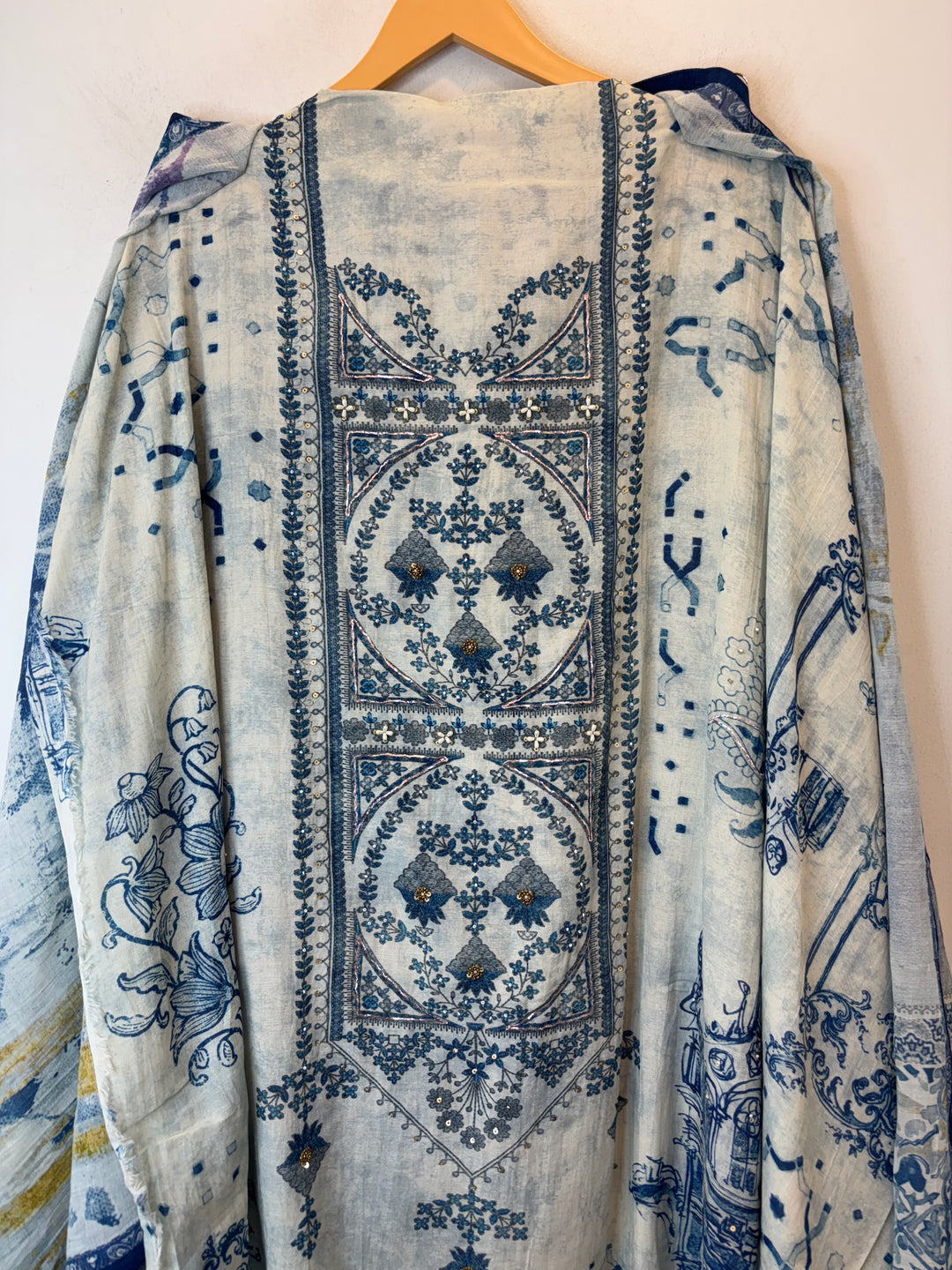Pearlina – Blue Mul Cotton Printed Highlight Suit