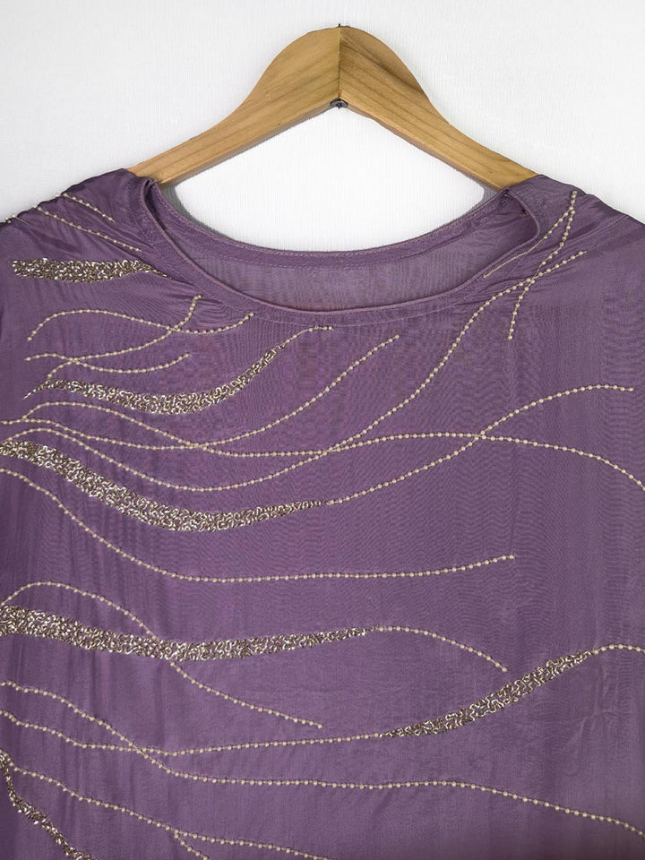Lilac Breeze Cutdana &amp; Pearl Semi-Stitched Set